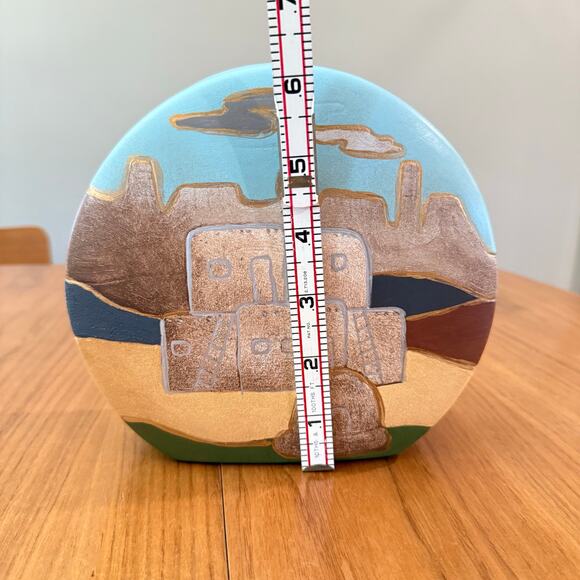 Vintage Handmade Southwest Pottery Vase Desert Cactus Adobe House Mountains 1993 - Picture 6 of 10